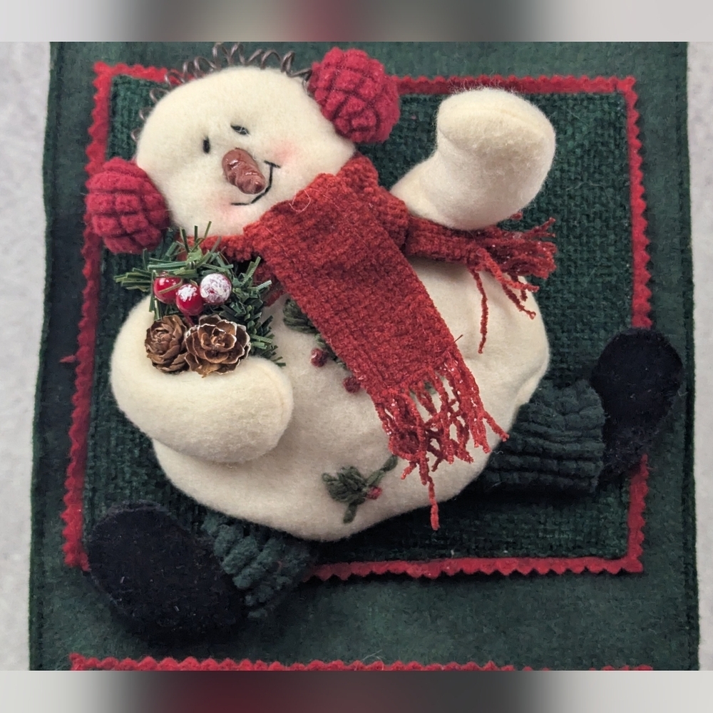 Felt Snowman Wall Hanging Vintage Embroidered With Jingle Bells - Picture 4 of 14
